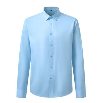 AlltheMen Mens Dress Shirt Long Sleeve Business Bamboo Fiber Shirt Button Down Regular Fit Light Blue XL