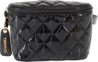 Chanel Vintage Zip Belt Quilted Lambskin Black Patent_Leather Handbag (Pre-Owned)