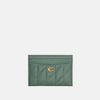 Coach Womens Essential Card Case With Pillow Quilting - Green Leather - One Size