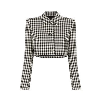 Roberto Cavalli Blazers, female, Black, Size: XS Gingham Cropped Blazer Slim Fit