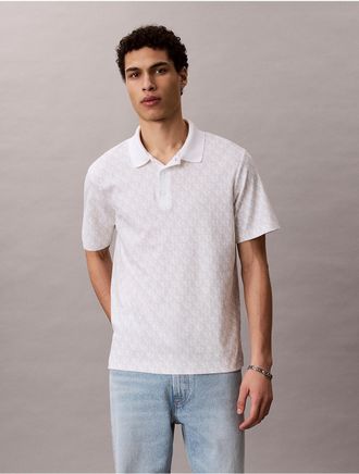 Calvin Klein Mens Liquid Touch Allover Print Polo Shirt - Open White - 2XL