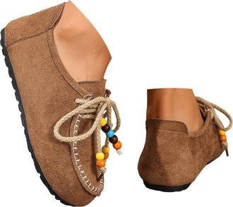 Generic Suede Moccasins Loafers for Women Business Casual Shoes Penny Loafers with Beaded Slip On Work Shoes Comfort Walking Flats Round Toe Slip On Flats Dai