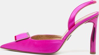 PAUL ANDREW Pink Satin Crystal Cube Embellished Rhea Slingback Pumps