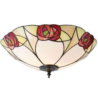 Loops Tiffany Glass Flush Ceiling Light - Mackintosh Style Rose - Dark Bronze Finish in Clear