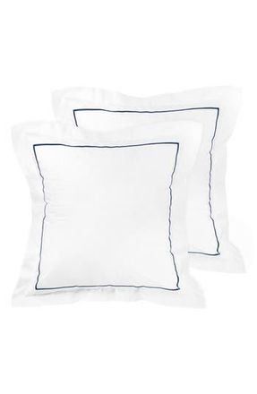 Melange Home Set of 2 Single Embroidered Line 300 Thread Count 100% Cotton Euro Shams in Navy at Nordstrom Rack