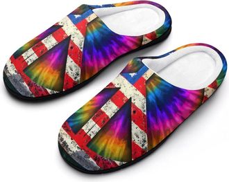 Generic Peace Sign Tie-Dye Flag Mens Slippers Comfortable And Non-slip Cotton Slipper Shoe for House