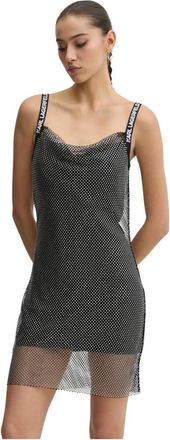 Karl Lagerfeld Chainmail Mini Jurk - Dames - Korte kleedjes - Zwart - XS - Polyester - Kleedjes