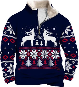 Generic Mens Sweatshirt Christmas Sweaters for Men Outdoor Casual Standing Collar Long Sleeve Zipper Sweatshirt with Pocket (UK, Alpha, 5XL, Regular, Regular,
