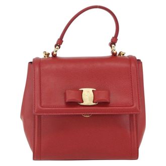 Ferragamo Vala Handbag Leather Red Leather Handbag (Pre-Owned)