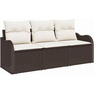 vidaXL Conjunto De Sof&aacute; De Jard&iacute;n Con Coj&iacute;n 3 Pcs Marr&oacute;n Polirat&aacute;n Vidaxl