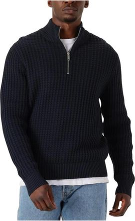 Selected Slhtom LS Knit Structure Half Zip - Heren - Coltruien - Blauw - XL - Truien & Vesten