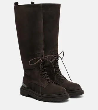 Brunello Cucinelli Botas de ante con cordones y cuentas Monili