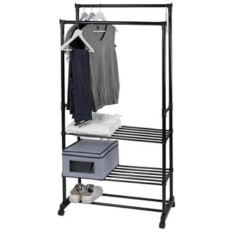 Trade Shop Trade Shop - Appendiabiti Multistand Armadio In Metallo Altezza Regolabile 2 Aste 4 Ruote 3 Ripiani