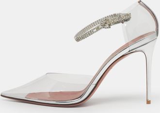 Amina Muaddi Silver Patent Leather And Pvc Ursina Pumps