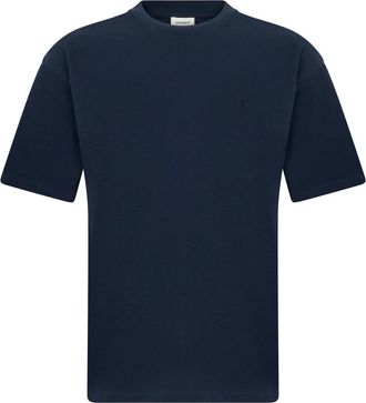Saint Laurent Katoenen T-shirt met Geborduurd Logo - Heren - T-shirts - Blauw - S - Katoen - Tops