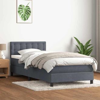 vidaXL Cama Box Spring Con Colch&oacute;n Terciopelo Gris Oscuro 90x220 Cm Vidaxl