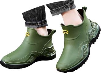 Generic Mens Rubber Boots Ankle Rain Boots Mud Booties for Trekking Gardening Farming Camping Fishing Comfortable Sports and Chore Work (Dark Green, 5.5)