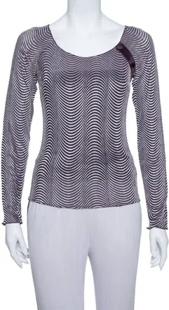 Armani Purple Wave Pattern Knit Button Detail Top