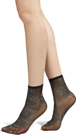 Natori Floral Lace Sheer Ankle Socks in Black-Gray at Nordstrom