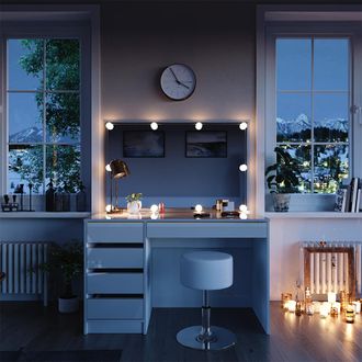Vicco Tocador Sherry, Blanco/oro, 120 Cm Con Iluminaci&oacute;n Led Y Taburete, Vicco