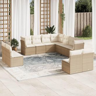 vidaXL Set De Sof&aacute;s De Jard&iacute;n 11pzas Con Cojines Rat&aacute;n Sint&eacute;tico Beige Vidaxl
