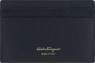 Ferragamo Womens Gancini Card Holder Black Calf Leather Bos Taurus Wallet