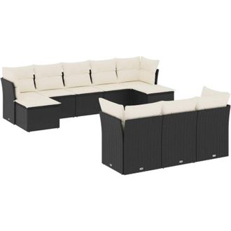 vidaXL Vidaxl - Set De Sof&aacute;s De Jard&iacute;n 10 Pzas Cojines Rat&aacute;n Sint&eacute;tico Negro