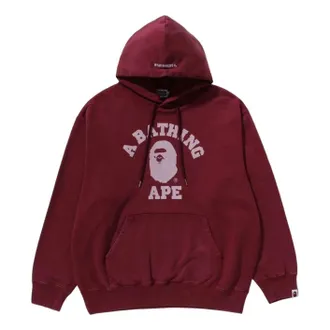 A Bathing Ape Garment Dye College Pullover Hoodie Burgundy 1L80-114-304-BGD