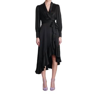 Zimmermann Silk Wrap Midi Dress In Black