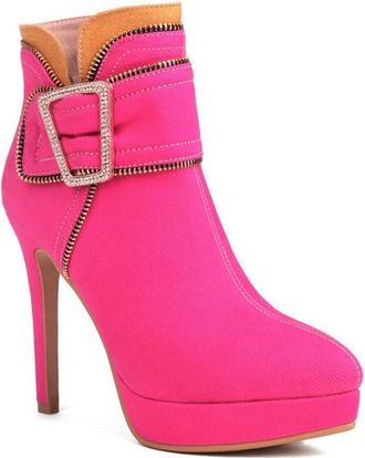 Generic Womens Fashion Platform Round Toe Stiletto Heel Ankle Boots Side Zipper Warm Winter Party Casual Dress Shoes (7.5,Rose Red)