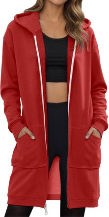 Generic Hoodies for Women Uk Casual Zip Up Loose Longline Hoodie Winter Long Fleece Jacket Hooded Sweatshirt Coat with Pockets