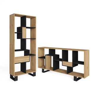 Skraut Home Skraut Home - Libreria Scaffale, Scaffali In Legno A Ripiani, 67x31x174cm, Design Industriale, Stile Moderno, Rovere E Nero