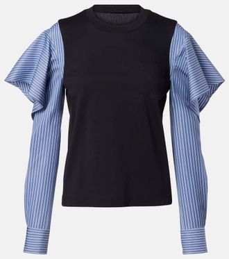sacai Striped cotton jersey and poplin shirt