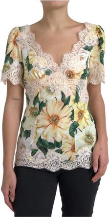 Dolce & Gabbana Bloemenkant V-hals Blouse - Dames - Blouses - Veelkleurig - XS - Katoen - Overhemden