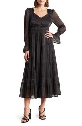 August Sky Long Sleeve Empire Waist Midi Dress in Black at Nordstrom Rack, Size Medium