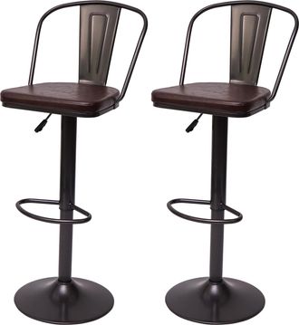 Hhg Nunca Usado] Juego De 2 Taburetes De Bar Hhg 441a, Taburete De Bar De Altura Regulable Giratorio Industrial De Piel Sint&eacute;tica Metal, Vintage Marr&oacute;n