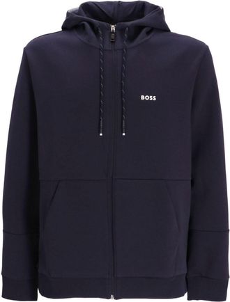 BOSS colour-block zip-up hoodie - men - Cotton/Polyester - L - Blue