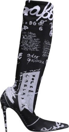 Dolce & Gabbana Black Logo Stretch Heels High Boots Womens Shoes