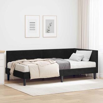 vidaXL Estructura De Cama Esquina Con Colch&oacute;n 2 Uds. Negro Terciopelo Vidaxl