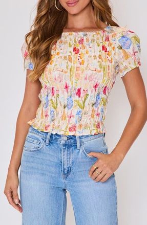 VICI Collection Eliza Floral Smocked Cotton Top in Cream Multi at Nordstrom, Size X-Small