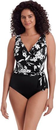 Longitude Ruffle Front Sash Surplice Long Torso One-Piece Swimsuit in Vineyard Vacay at Nordstrom, Size 14