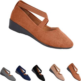 Generic Womens Comfy Elastic Crisscross Strap Wedge Slip-On Shoes,Slip On Fashion Ankle Straps Elegant Dress Shoes,Womens Round Toe Ballet Wedge Dress Shoe (B