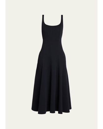 Vince Seamed Square-Neck Knit Midi Dress