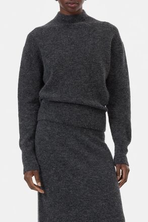 Closed Mock Neck Long Sleeve Top In Dark Grey Melange