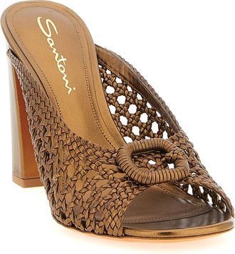 Santoni Womens Luce Heel Sandal Gold Lamb Leather