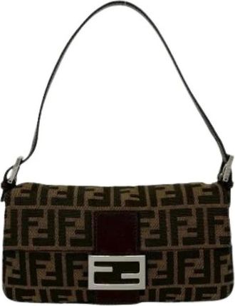 Fendi Pre-owned Shoulder Bags, female, Brown, Size: ONE SIZE Pre-owned Vintage Canvas Shoulder Bag