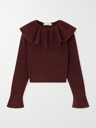 Liberowe Pullover Cropped In Lana Con Ruches Gia - Bordeaux
