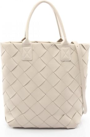 Bottega Veneta White Leather Handbag Tote Bag (Pre-Owned)