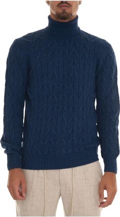 Gran Sasso Kabelgebreide Turtleneck Pullover - Heren - Coltruien - Blauw - 2XL - Wol - Truien & Vesten