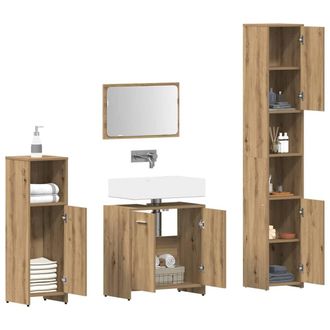 Berkfield Home Durable 4 Piece Bathroom Furniture Set Artisan Oak Engineered Wood in Brown